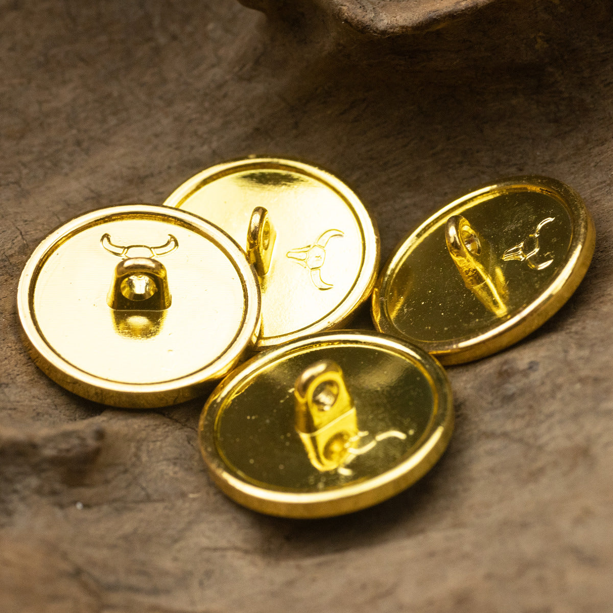 Golden Glue-Dotted Metal Shank Buttons 4pcs 