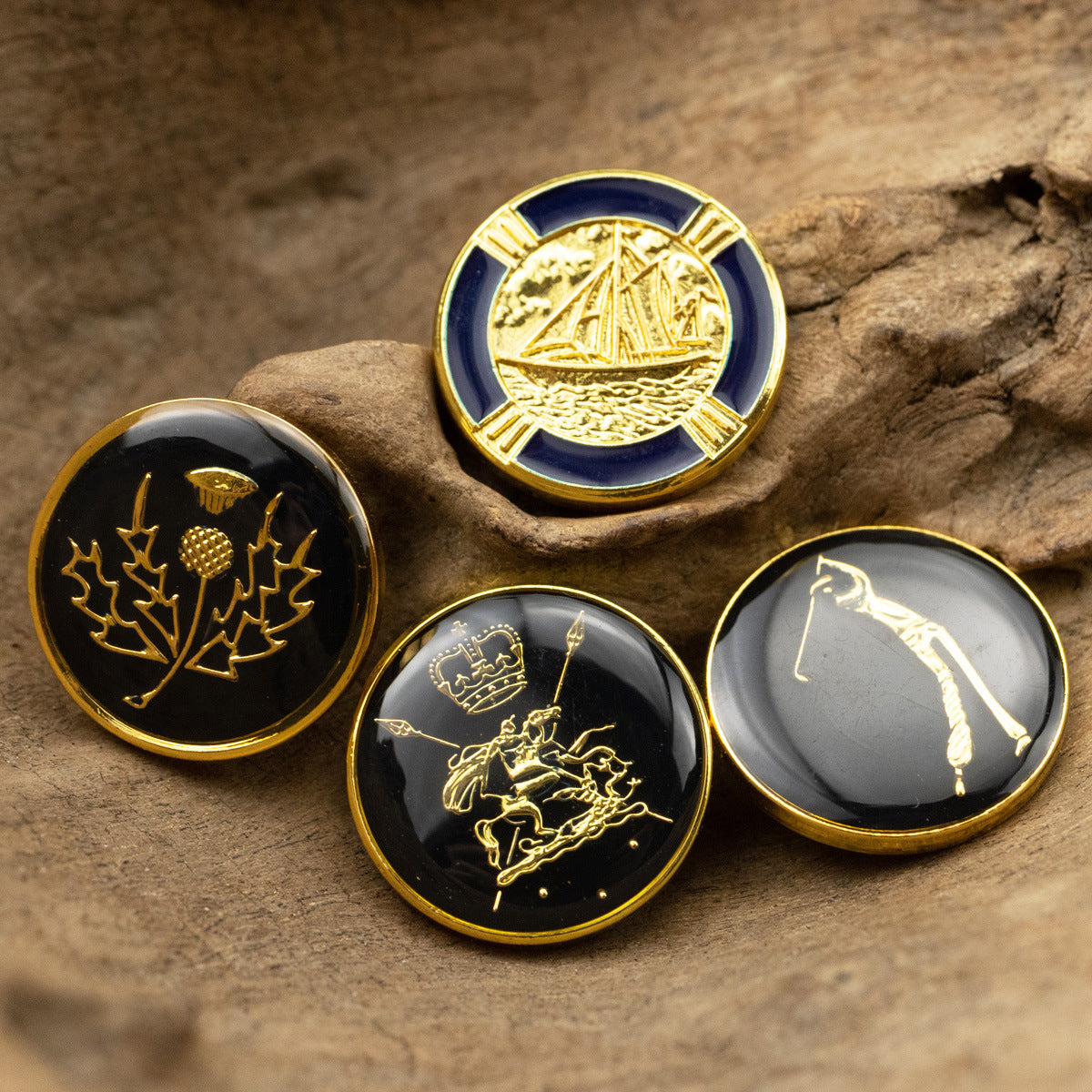 Golden Glue-Dotted Metal Shank Buttons 4pcs 