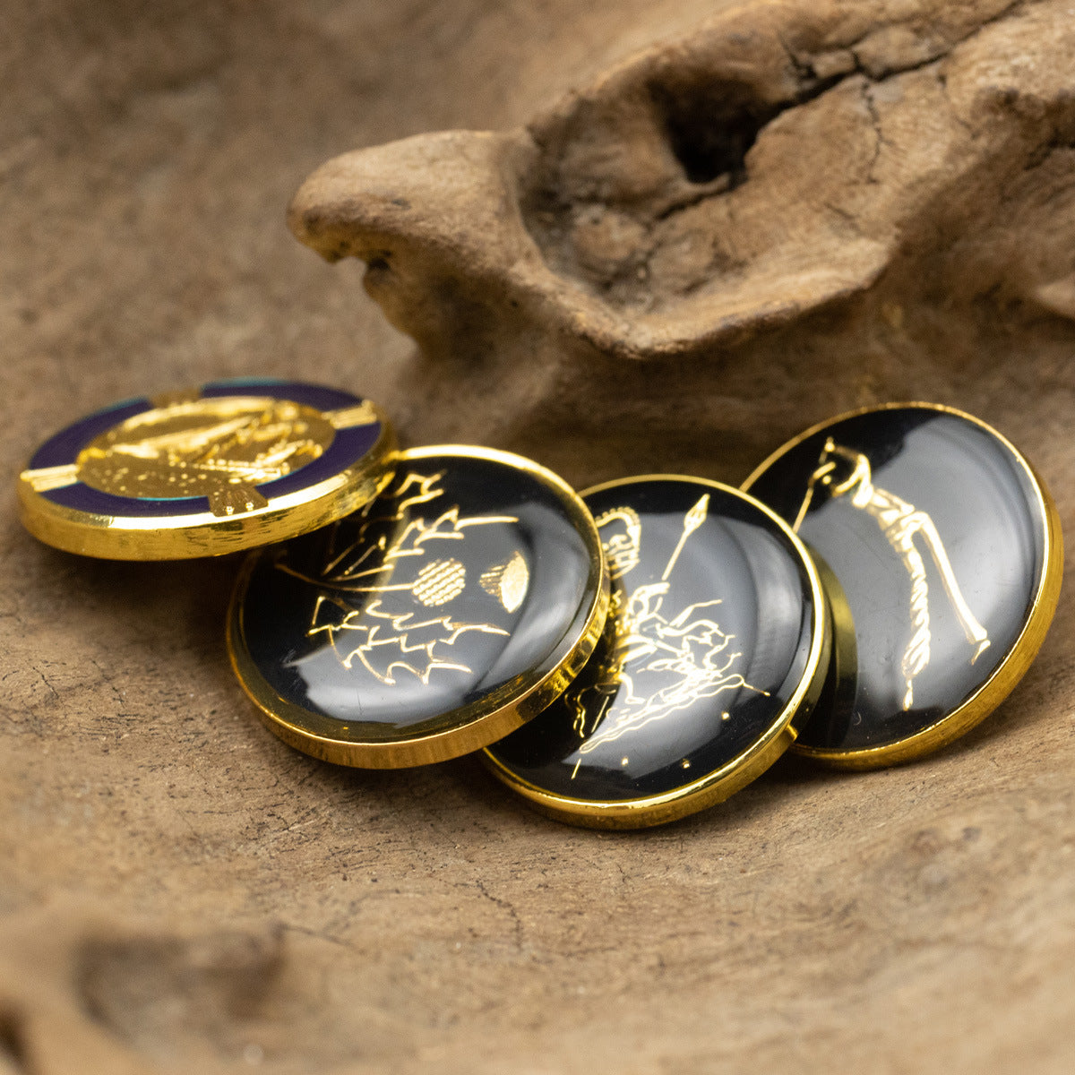 Golden Glue-Dotted Metal Shank Buttons 4pcs 