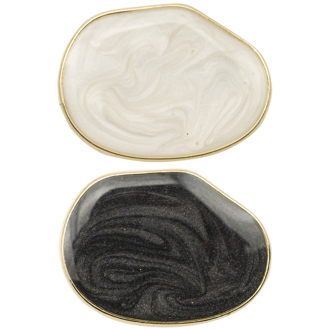 Irregular Oval Pearl White Black Glassy Metal Buttons 10pcs - Lots of Buttons