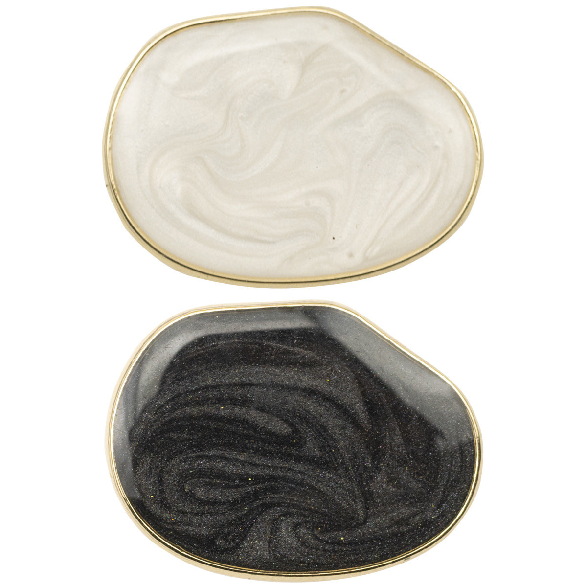 Irregular Oval Pearl White Black Glassy Metal Buttons 10pcs - Lots of Buttons