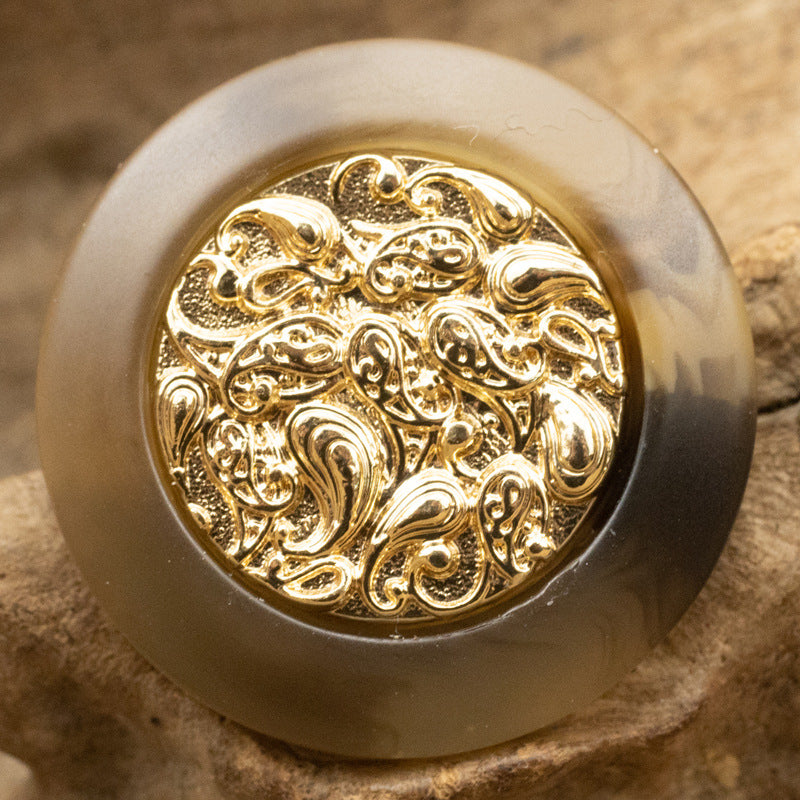 Chinese Style Golden Auspicious Cloud Resin Metal Combination Buttons 10pcs - Lots of Buttons