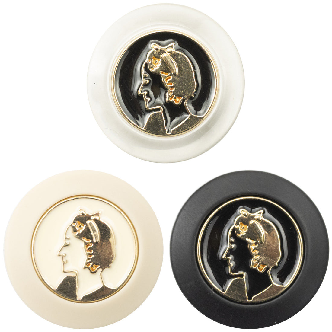 Retro Golden Beauty Portrait Resin Buttons with Metal Shanks 6pcs - Lots of Buttons