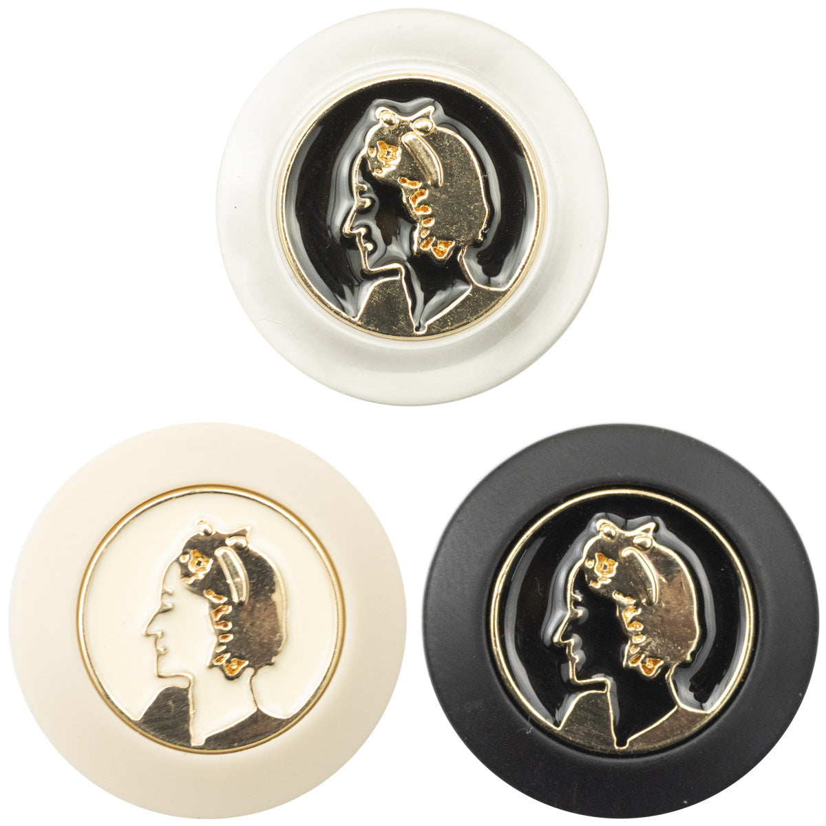 Retro Golden Beauty Portrait Resin Buttons with Metal Shanks 6pcs - Lots of Buttons