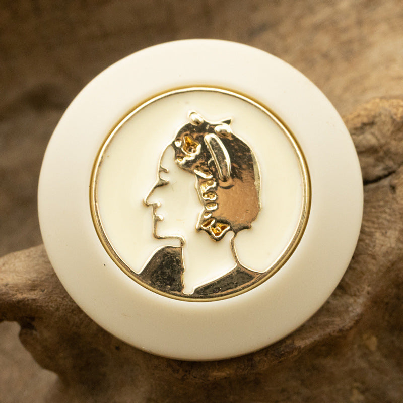 Retro Golden Beauty Portrait Resin Buttons with Metal Shanks 6pcs - Lots of Buttons