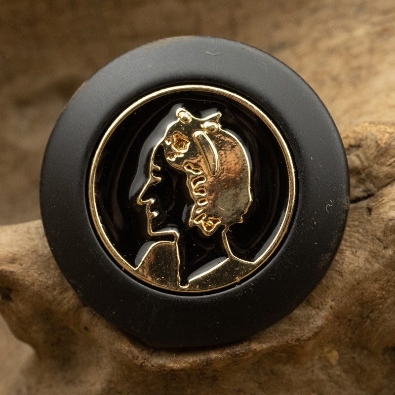 Retro Golden Beauty Portrait Resin Buttons with Metal Shanks 6pcs - Lots of Buttons