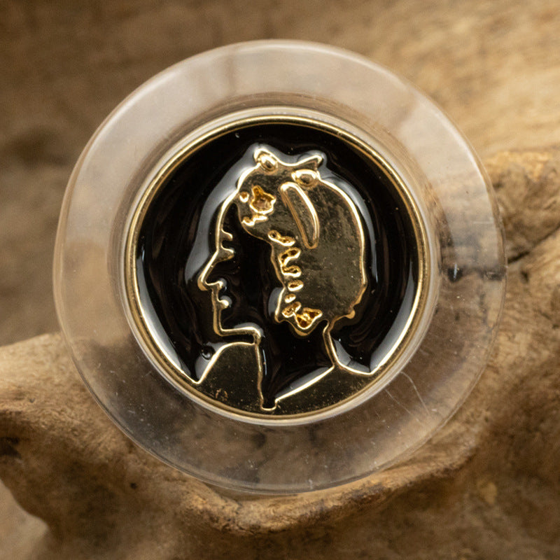 Retro Golden Beauty Portrait Resin Buttons with Metal Shanks 6pcs - Lots of Buttons
