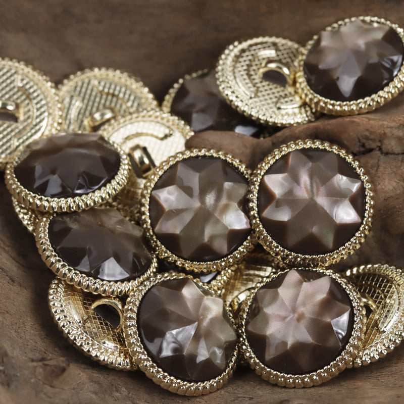 18-23mm Golden Lace Resin Diamond Pattern Metal Button 10pcs - Lots of Buttons