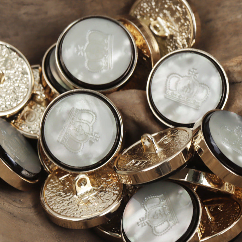 Resin Crown Pattern Button with Gold Metal Base 10pcs - Lots of Buttons