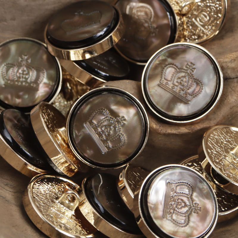 Resin Crown Pattern Button with Gold Metal Base 10pcs - Lots of Buttons
