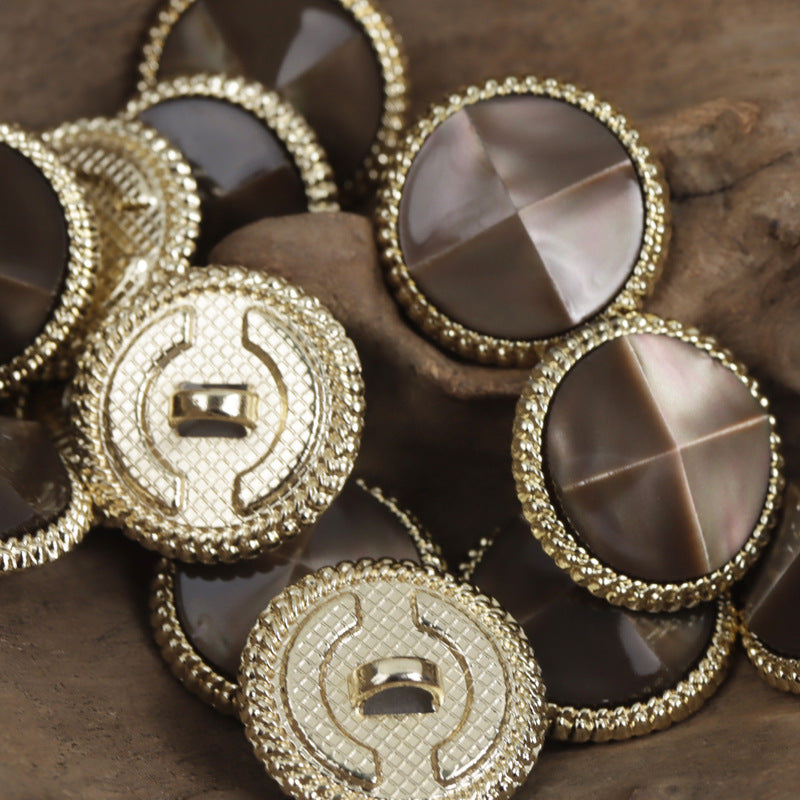 Resin Tortoise Shell-Shaped Button with Gold Metal Base 10pcs - Lots of Buttons