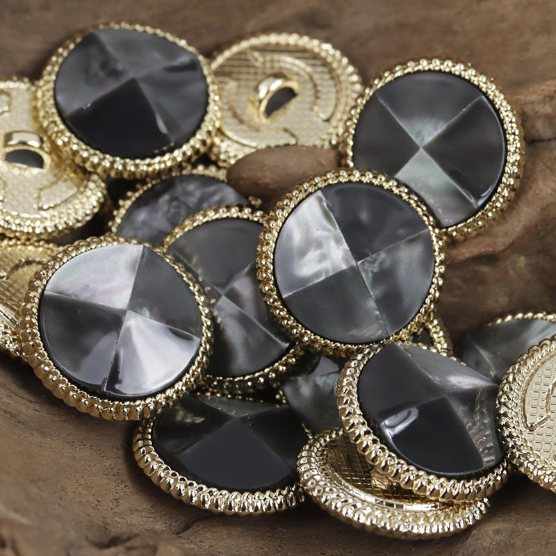 Resin Tortoise Shell-Shaped Button with Gold Metal Base 10pcs - Lots of Buttons