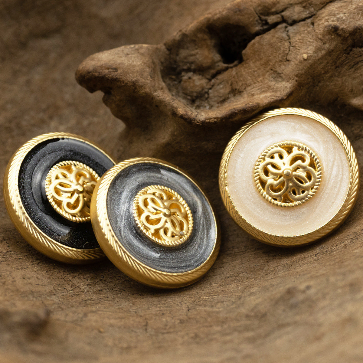 Premium French Retro Golden Metal Base Pearl Glaze Shank Button 10pcs - Lots of Buttons
