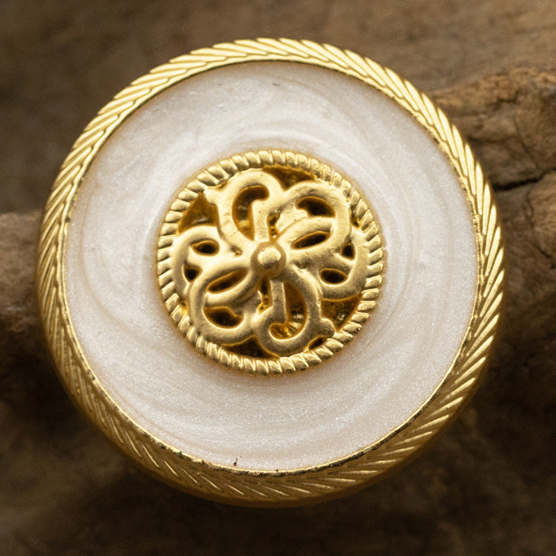 Premium French Retro Golden Metal Base Pearl Glaze Shank Button 10pcs - Lots of Buttons