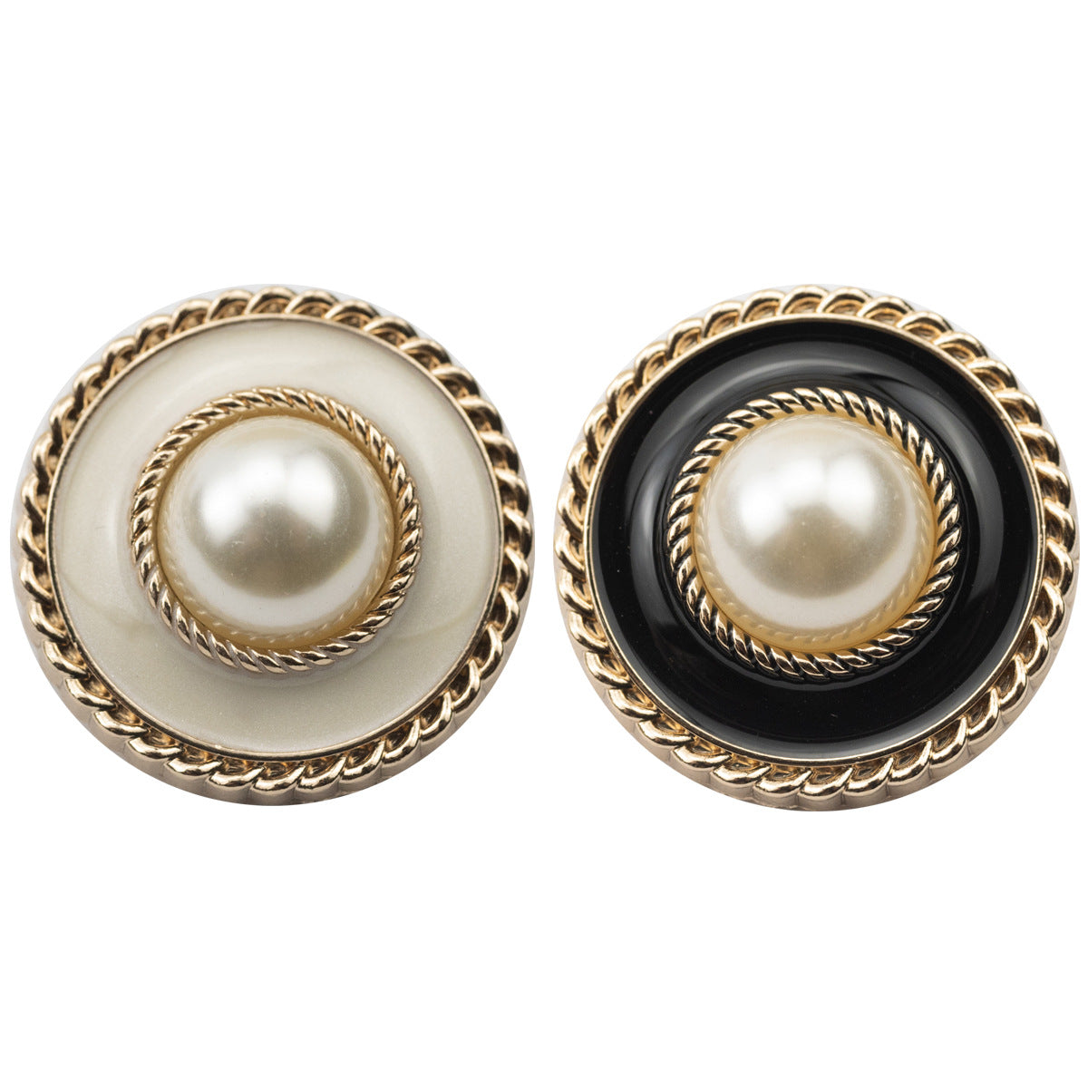 Vintage Black White Pearl Metal Buttons for Lady Coats Dresses 10PCS - Lots of Buttons