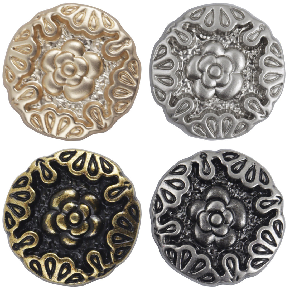 Chinese Style Embossed Rose Bronze Metal Shank Buttons 10pcs - Lots of Buttons