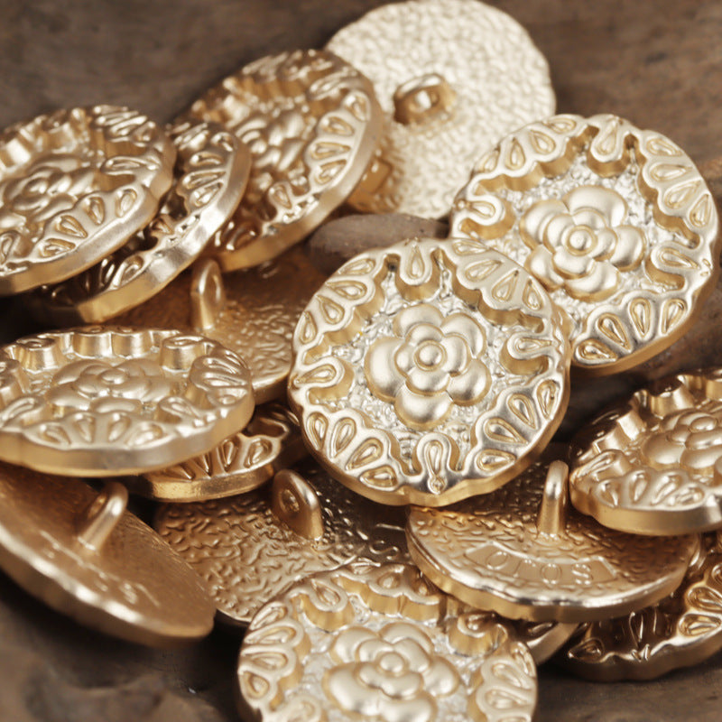 Chinese Style Embossed Rose Bronze Metal Shank Buttons 10pcs - Lots of Buttons