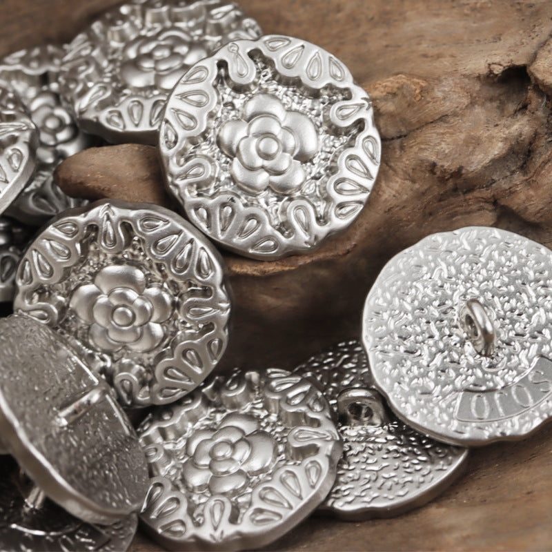 Vintage-Style Bronze Metal Button with Handle and Embossed Rose 10pcs - Lots of Buttons
