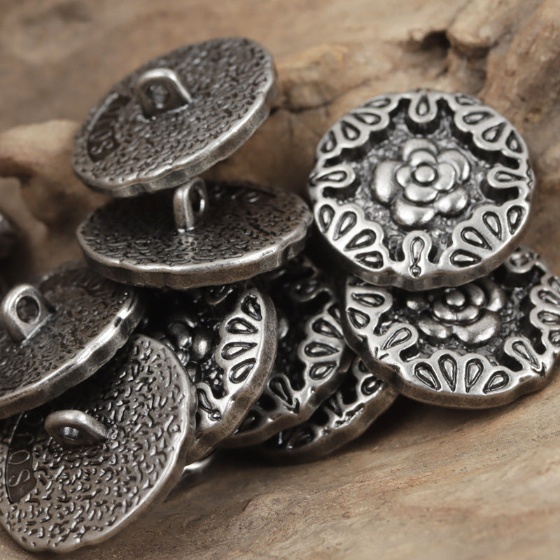 Vintage-Style Bronze Metal Button with Handle and Embossed Rose 10pcs - Lots of Buttons