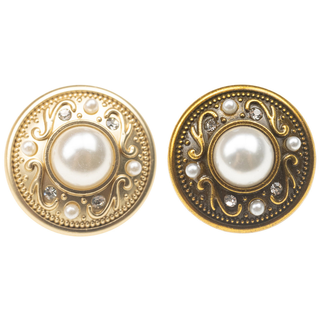 Fog Gold Pearl and Diamond-Inlaid Metal Button with Shank 10pcs - Lots of Buttons