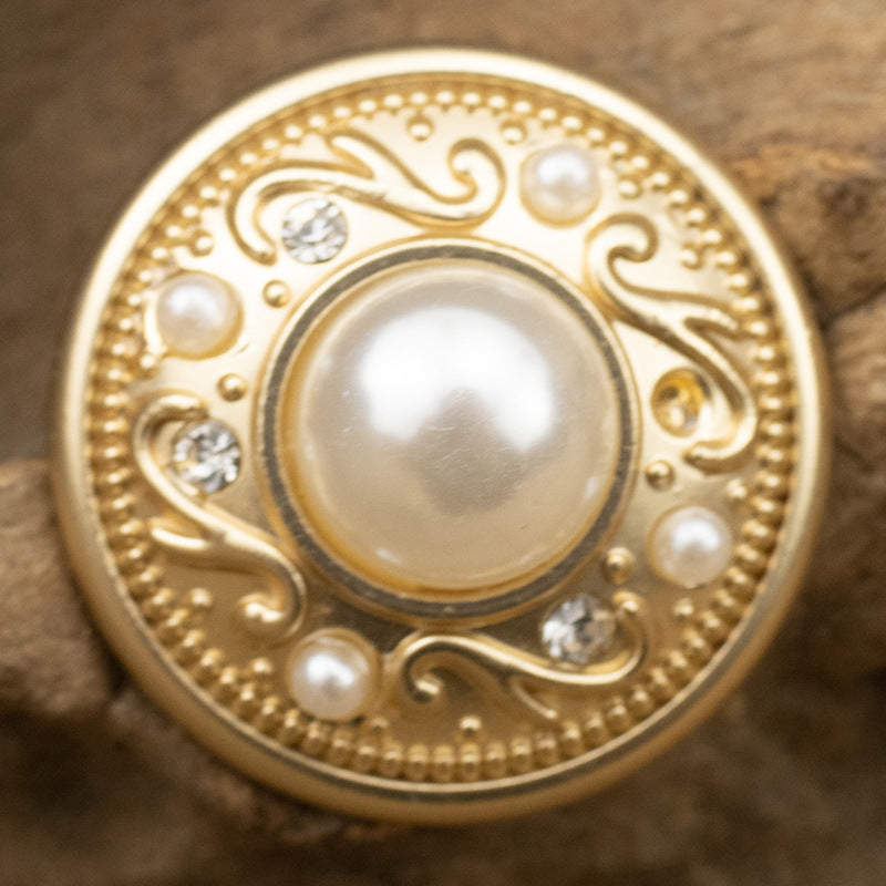 Fog Gold Pearl and Diamond-Inlaid Metal Button with Shank 10pcs - Lots of Buttons