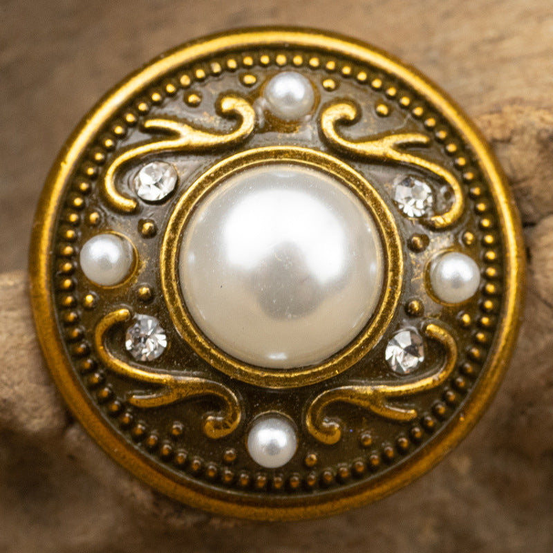 Fog Gold Pearl and Diamond-Inlaid Metal Button with Shank 10pcs - Lots of Buttons