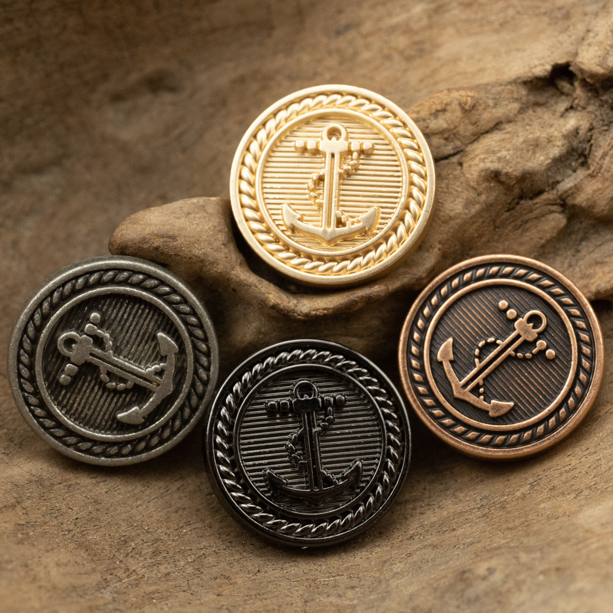 Retro Nautical Anchor Element Metal Buttons for Suits and Coats 5pcs - Lots of Buttons