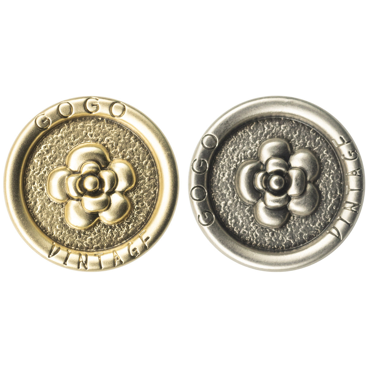 Luxury Antique Gold Silver Metal Shank Buttons Rose Pattern 10pcs - Lots of Buttons