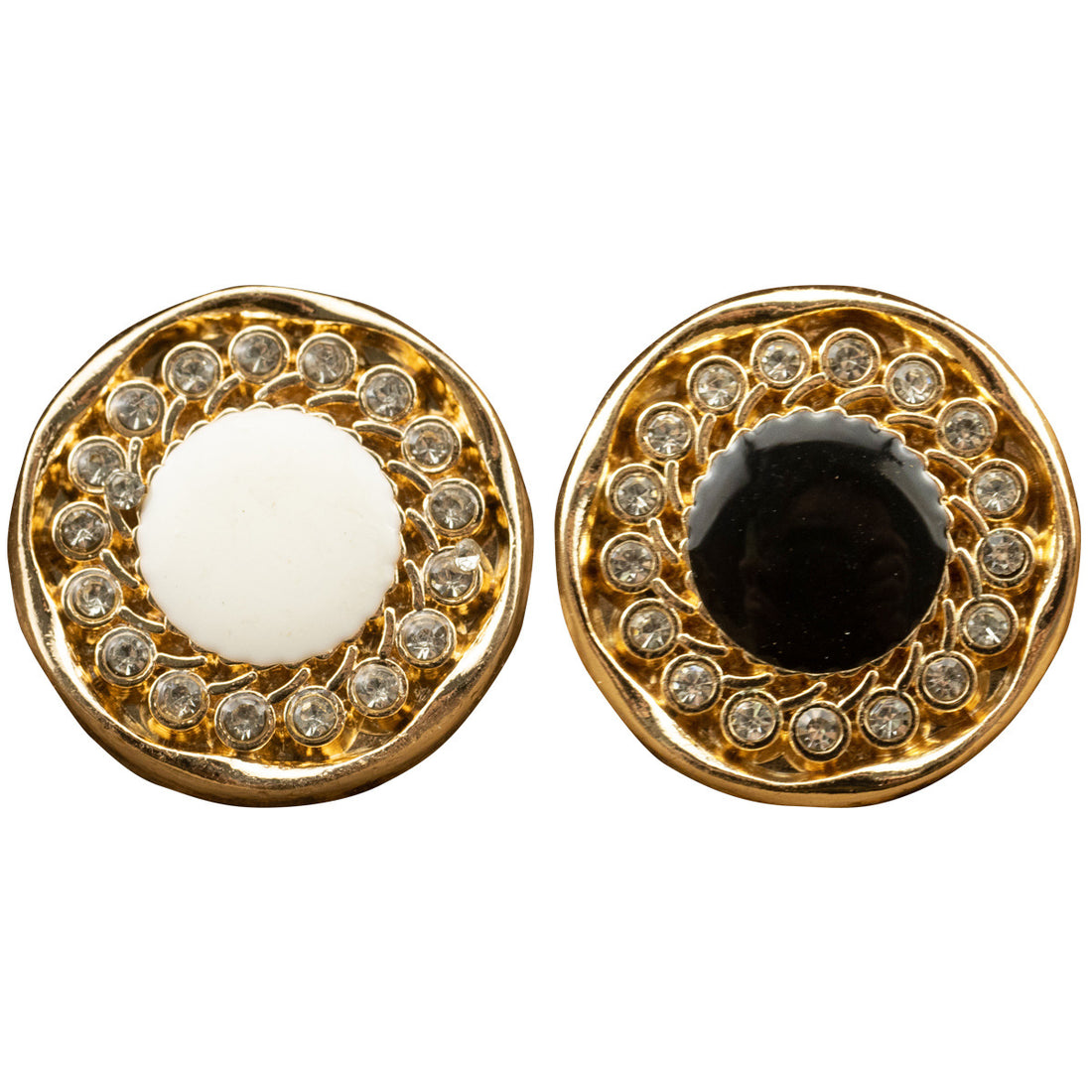 Gold Rhinestone-Dotted Black White Metal Buttons for Women's Short Jackets 10pcs - Lots of Buttons