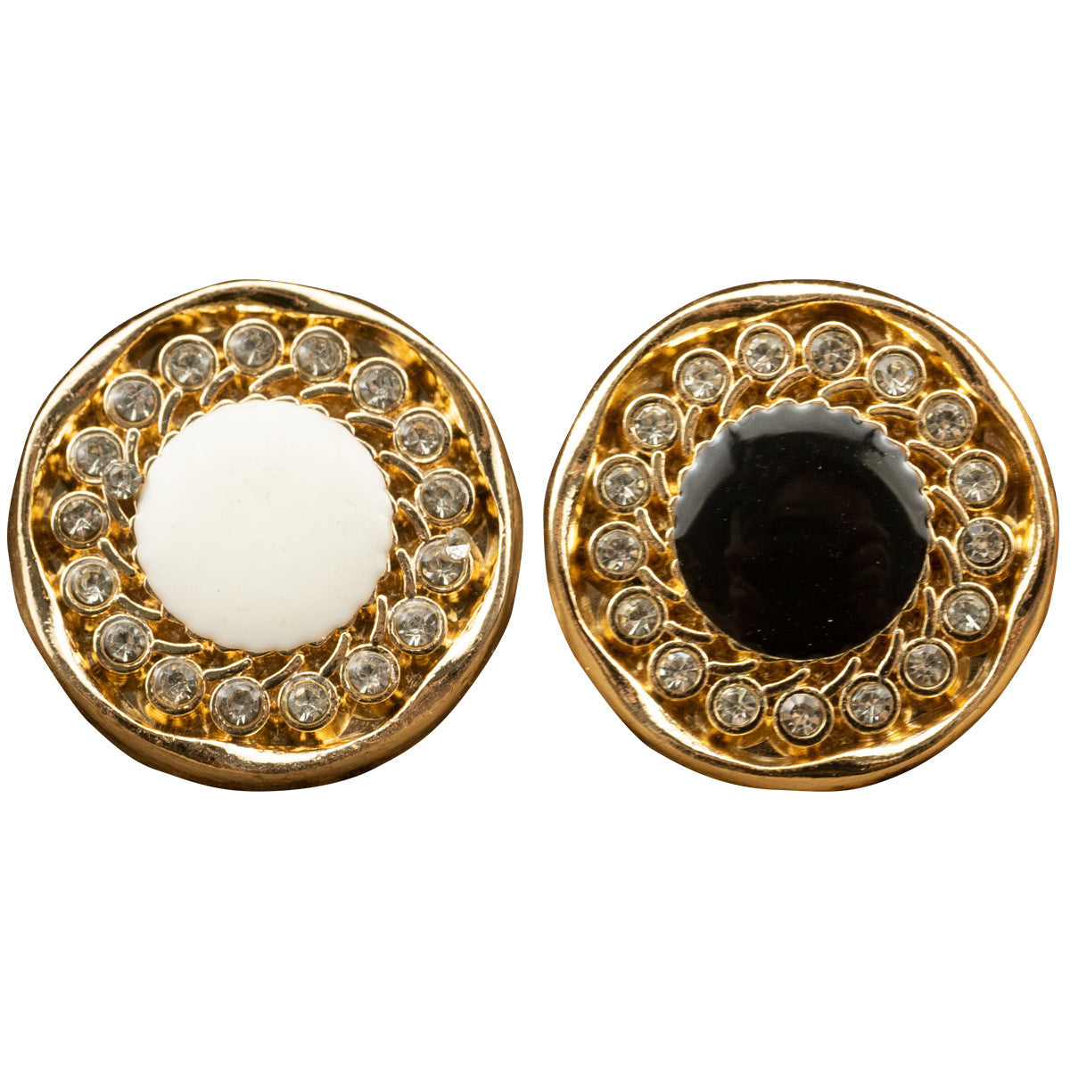 Gold Rhinestone-Dotted Black White Metal Buttons for Women's Short Jackets 10pcs - Lots of Buttons