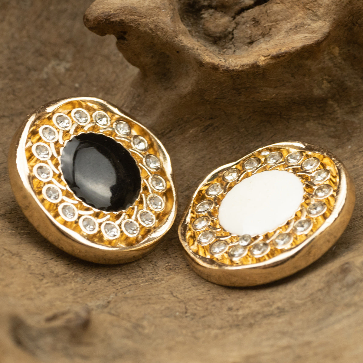 Gold Rhinestone-Dotted Black White Metal Buttons for Women's Short Jackets 10pcs - Lots of Buttons