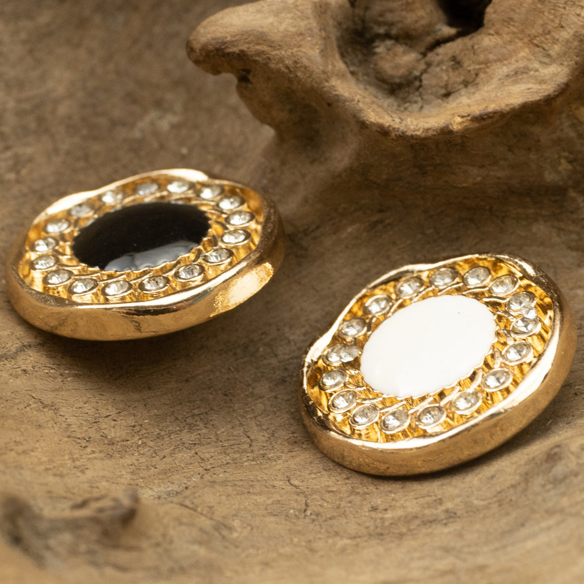 Gold Rhinestone-Dotted Black White Metal Buttons for Women's Short Jackets 10pcs - Lots of Buttons