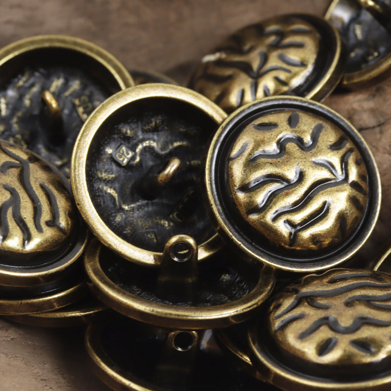 Golden Bronze Irregular Gully Texture Metal Button with Handle 10pcs - Lots of Buttons