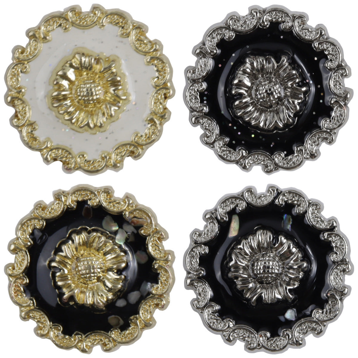 Irregular Lace Black Glued Metal Button with Gold Silver Base 10pcs - Lots of Buttons
