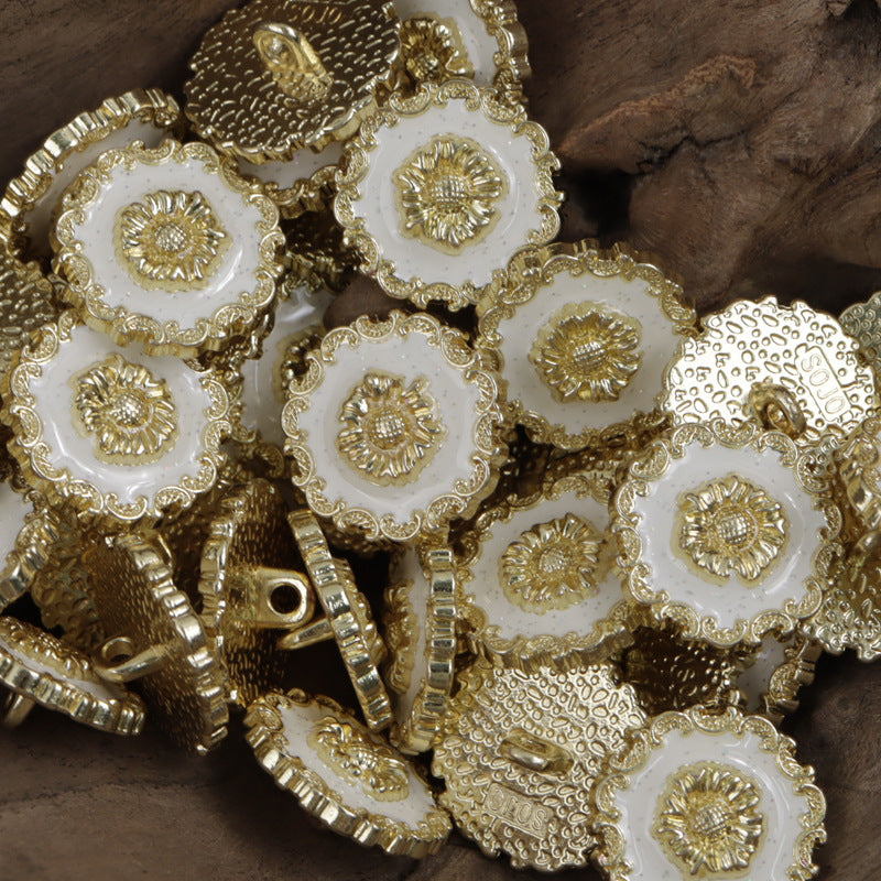 Irregular Lace Black Glued Metal Button with Gold Silver Base 10pcs - Lots of Buttons