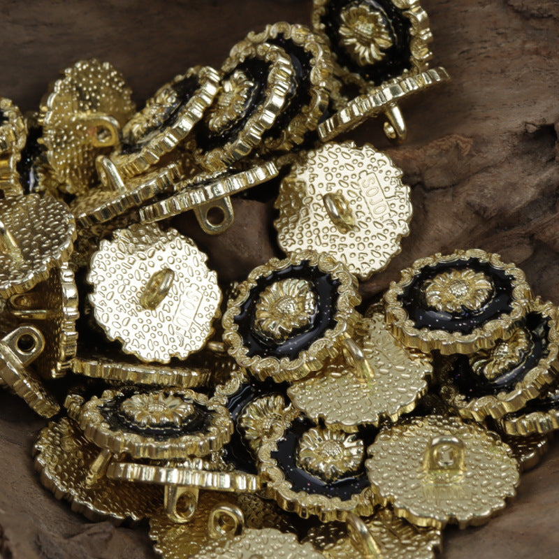 Irregular Lace Black Glued Metal Button with Gold Silver Base 10pcs - Lots of Buttons