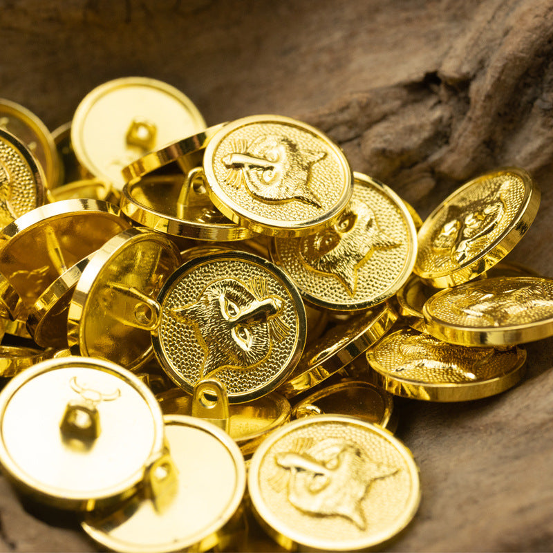Shiny Gold Metal Shank Buttons Helm Fox Butterfly Design 6pcs - Lots of Buttons