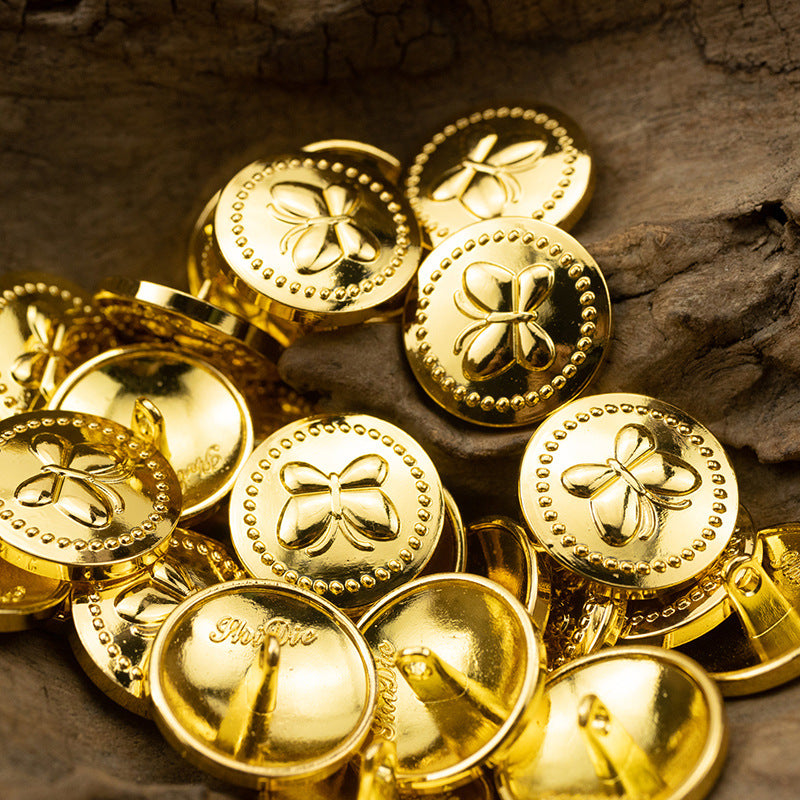 Shiny Gold Metal Shank Buttons Helm Fox Butterfly Design 6pcs - Lots of Buttons