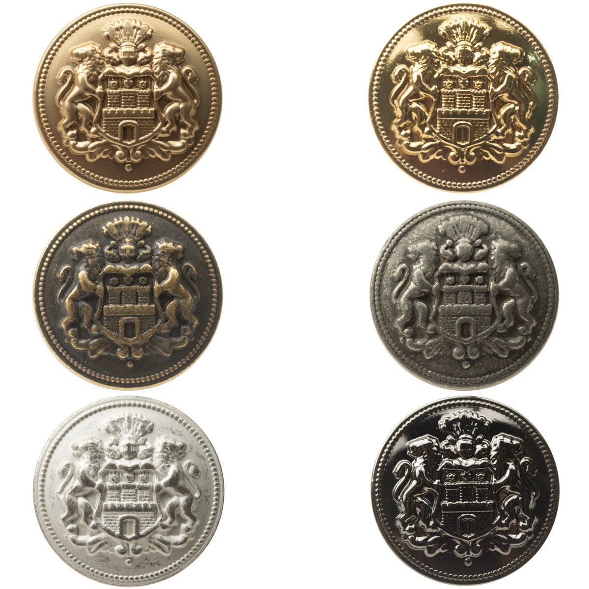 Double Lion Crown Metal Buttons for French Lady's Shiny Silk Coat 6pcs - Lots of Buttons