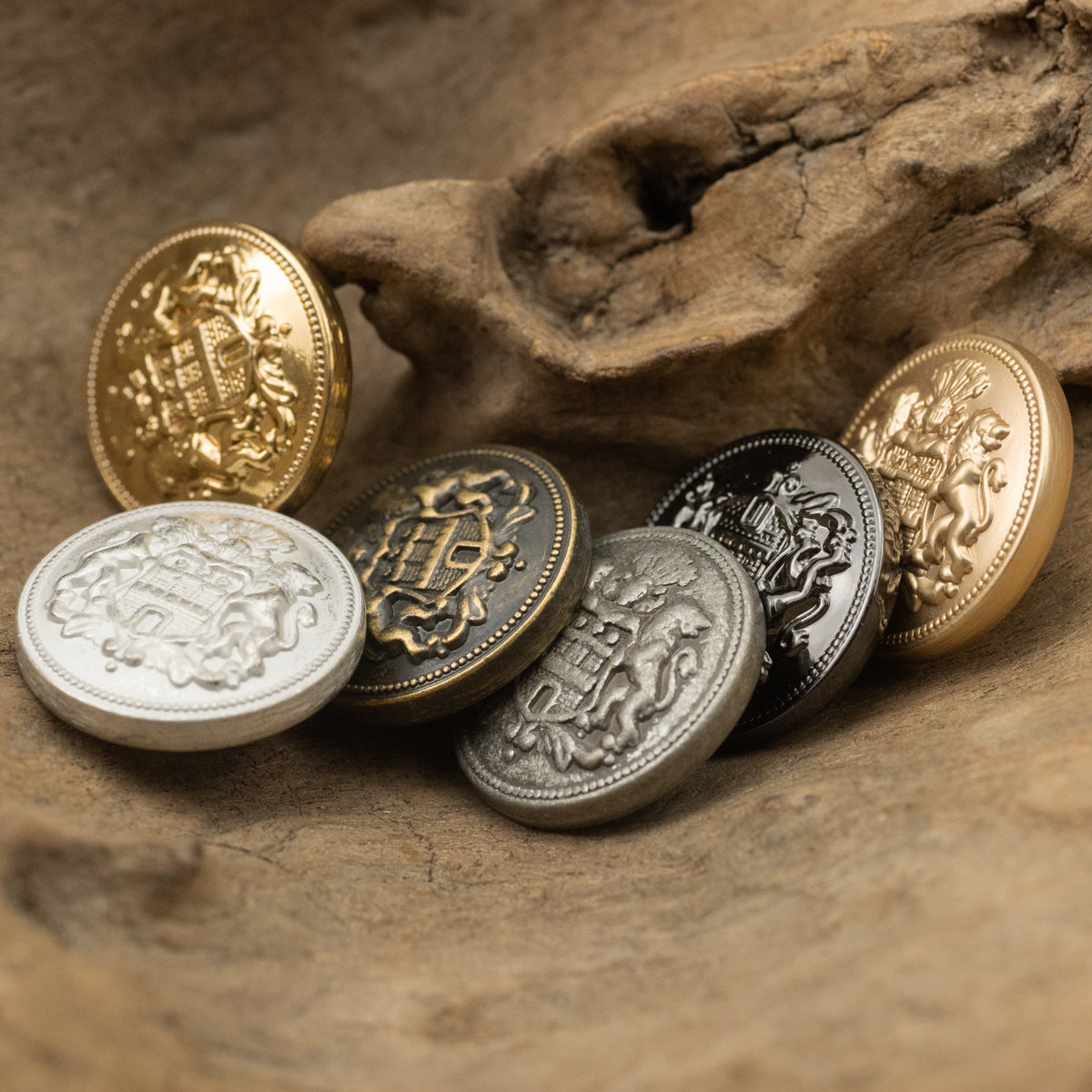 Double Lion Crown Metal Buttons for French Lady's Shiny Silk Coat 6pcs - Lots of Buttons