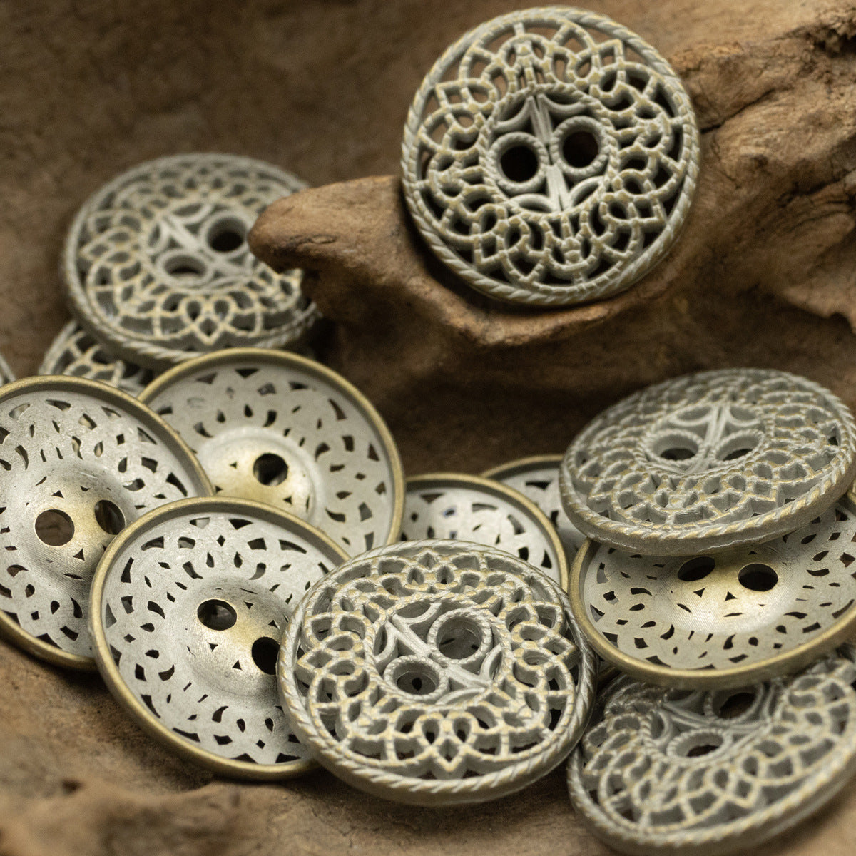 23MM Hollow Antique Tin Bronze Metal Decorative Button 6PCS - Lots of Buttons