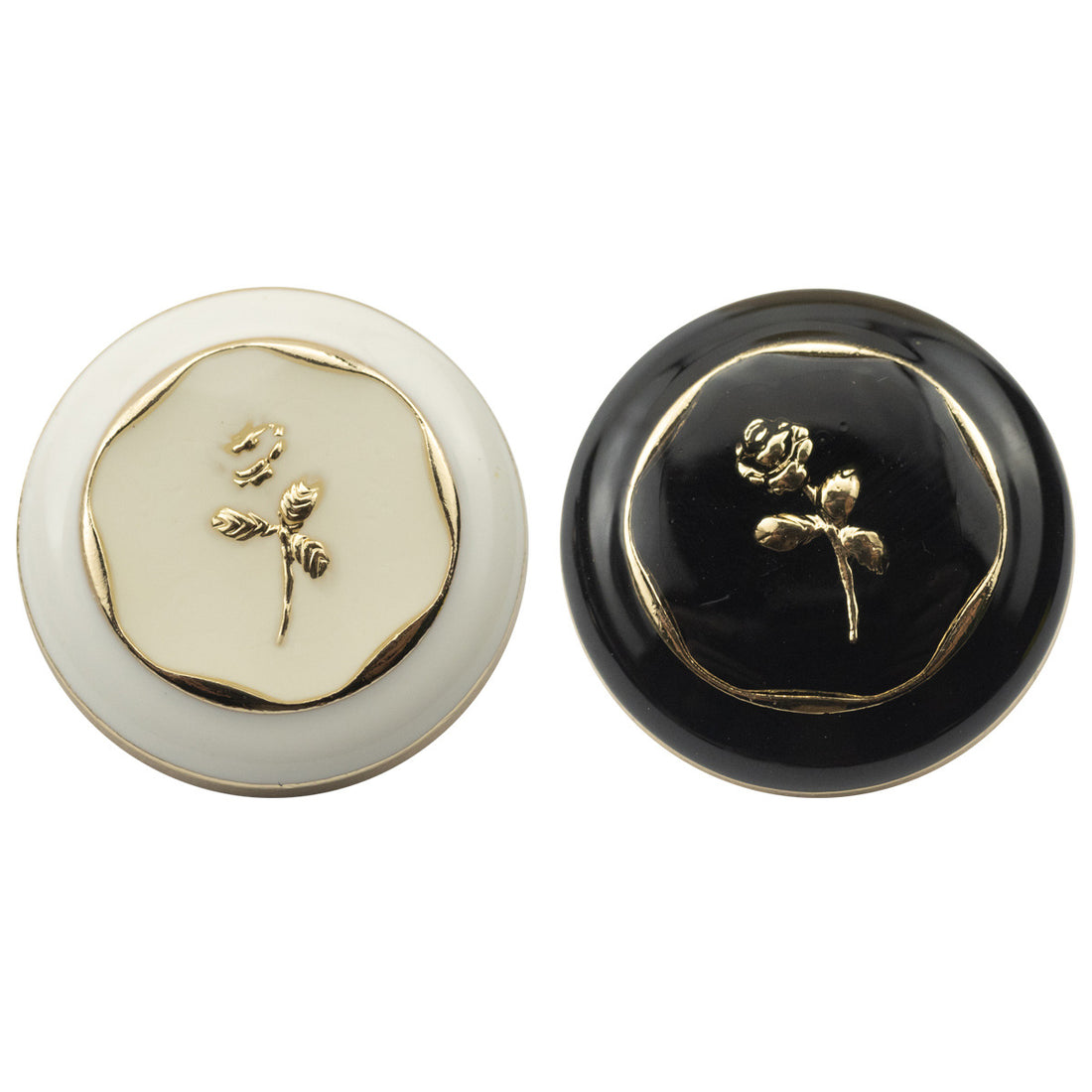 Vintage Oiled Black and White Rose Metal Decorative Buttons 10pcs - Lots of Buttons