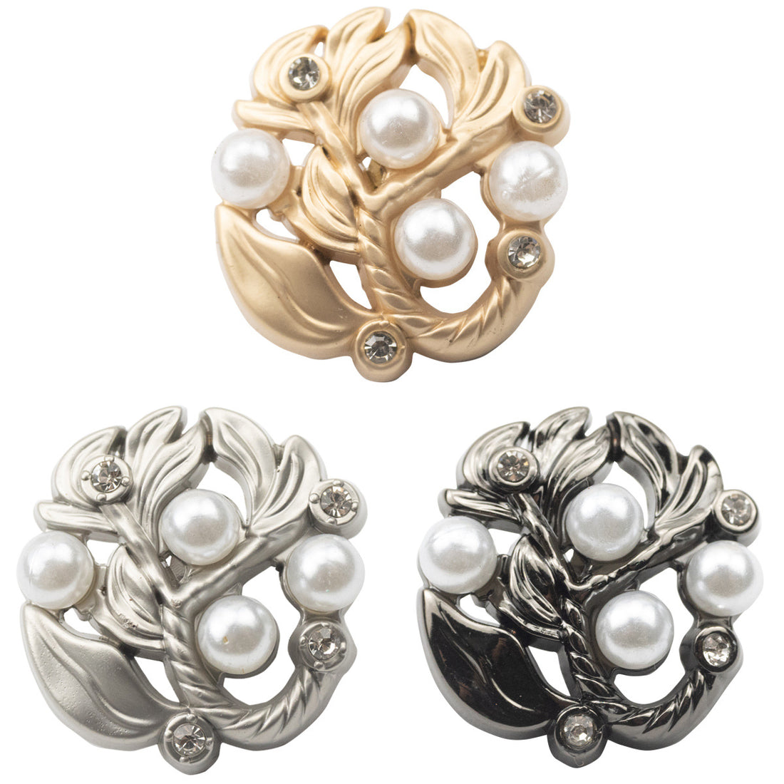 Irregular Hollow Leaf Petal Diamond-Inlaid Pearl Metal Buttons 10pcs - Lots of Buttons