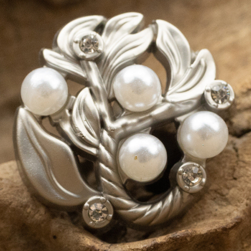 Irregular Hollow Leaf Petal Diamond-Inlaid Pearl Metal Buttons 10pcs - Lots of Buttons