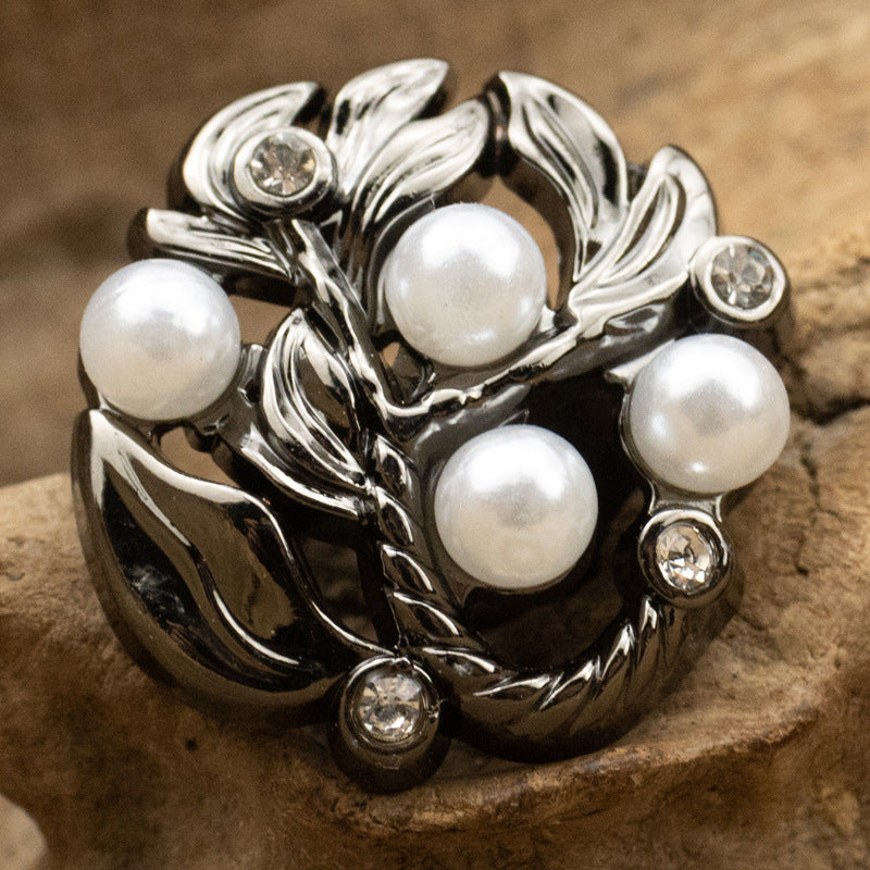 Irregular Hollow Leaf Petal Diamond-Inlaid Pearl Metal Buttons 10pcs - Lots of Buttons