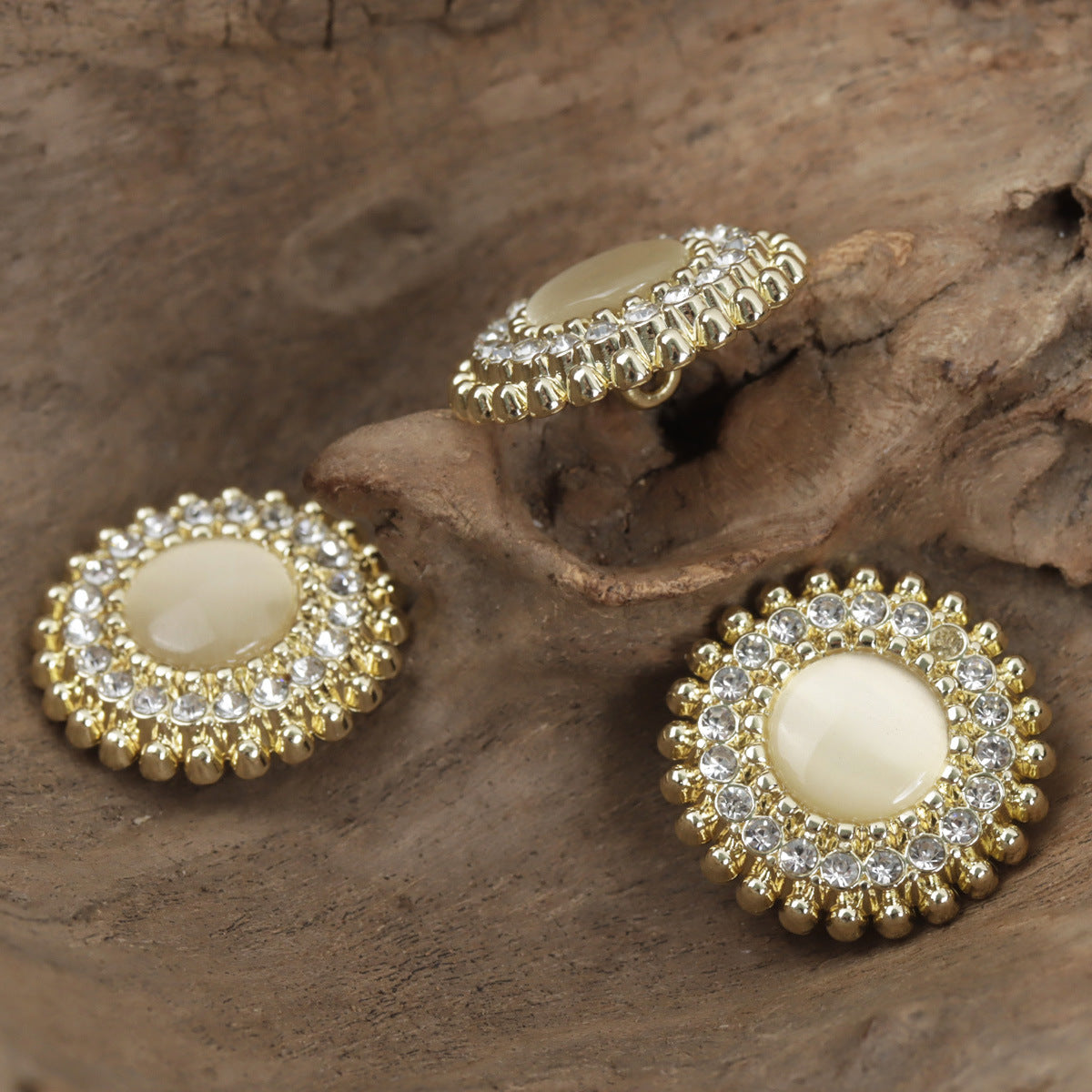 Light Gold Diamond-Encrusted Lace Metal Button with Shank,10pcs - Lots of Buttons
