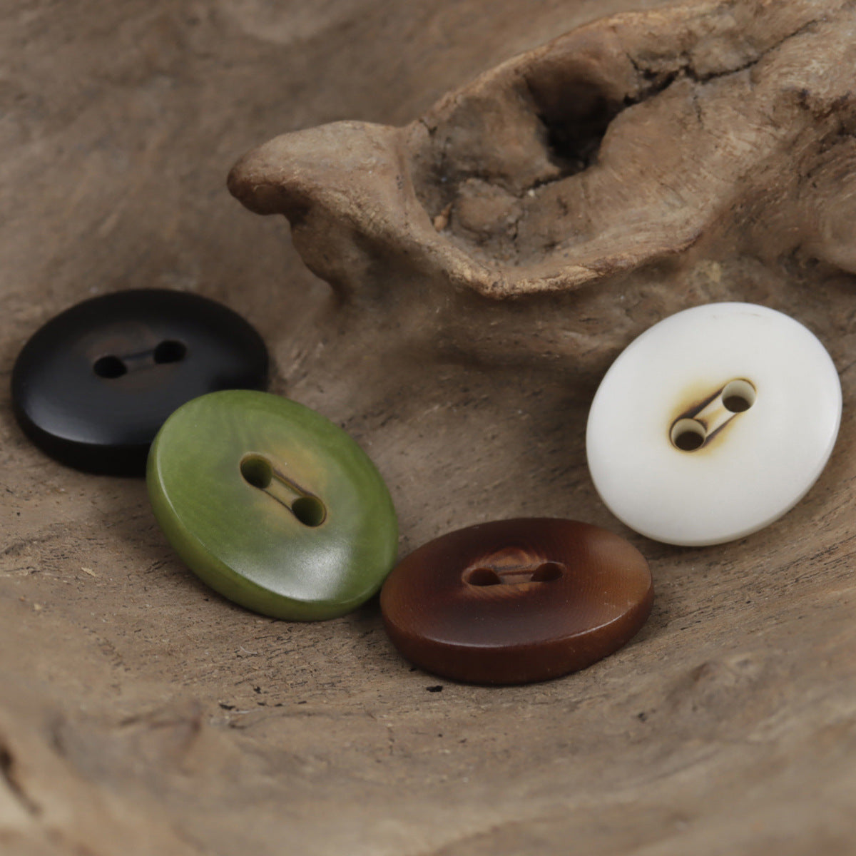 Charred Two-Hole Natural Oval Palm Fruit Corozo Buttons 10pcs - Lots of Buttons