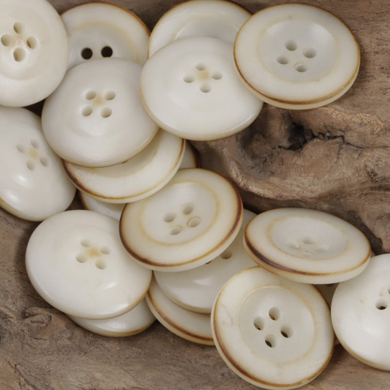 Wide-Edged Burned Natural Palm Fruit Nut Corozo Buttons 10 Pcs - Lots of Buttons