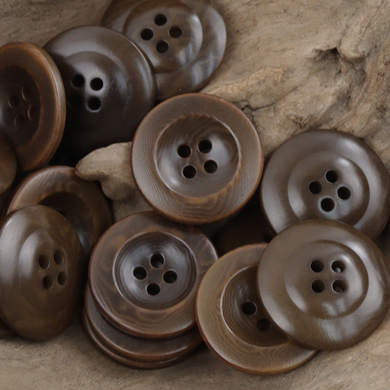 Wide-Edged Burned Natural Palm Fruit Nut Corozo Buttons 10 Pcs - Lots of Buttons