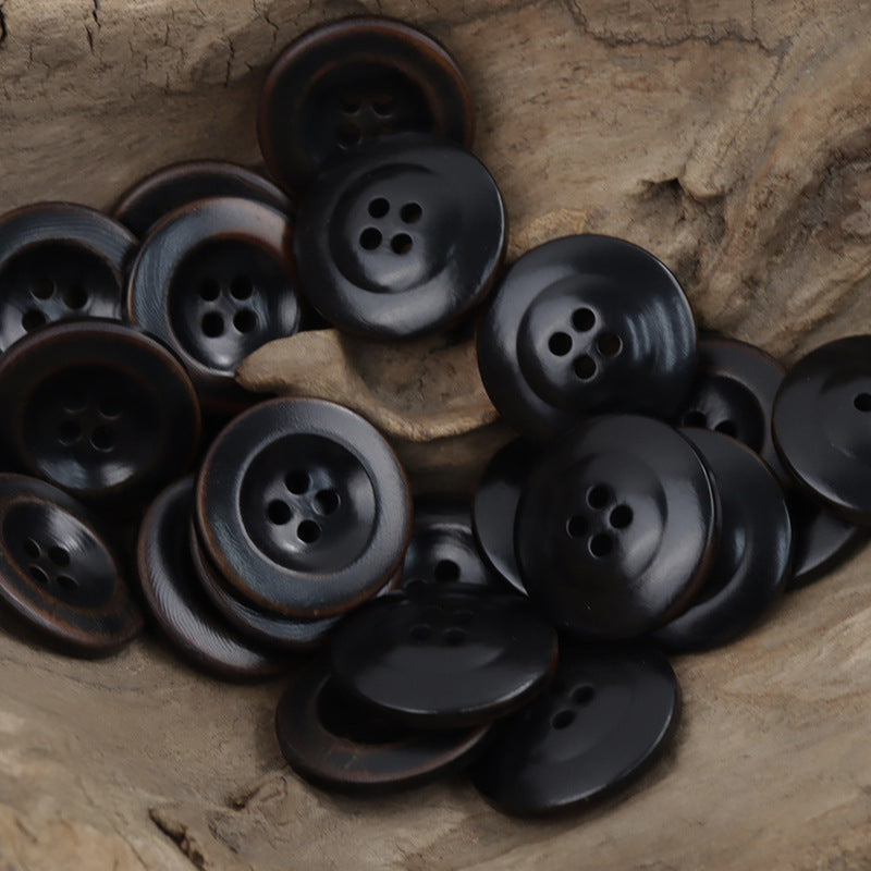 Wide-Edged Burned Natural Palm Fruit Nut Corozo Buttons 10 Pcs - Lots of Buttons